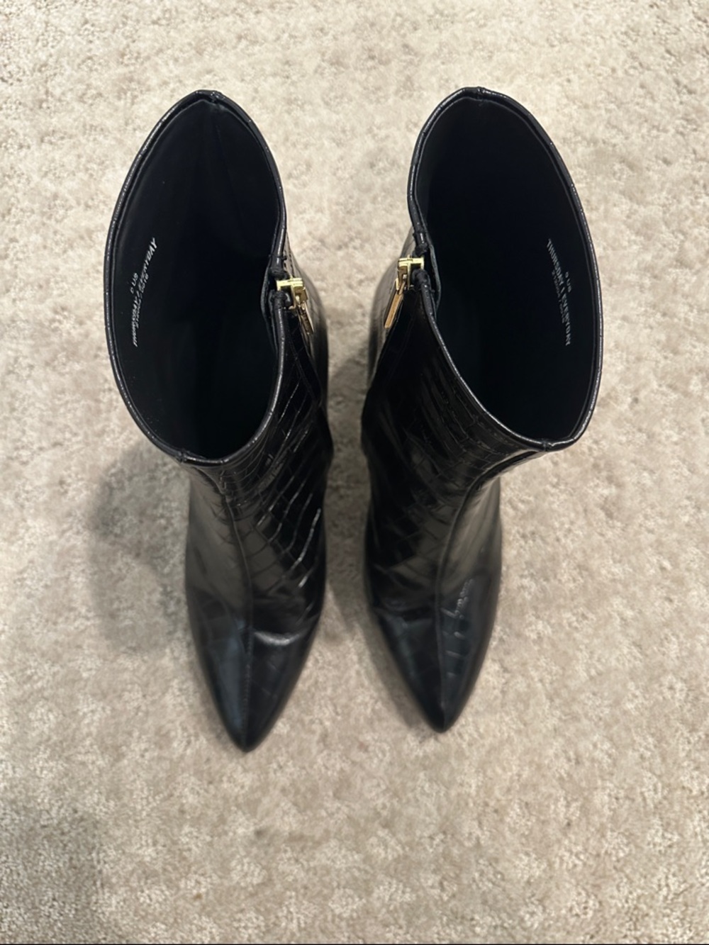 Women's Black Croc-Embossed Pointed Ankle Booties - Picture 4 of 7